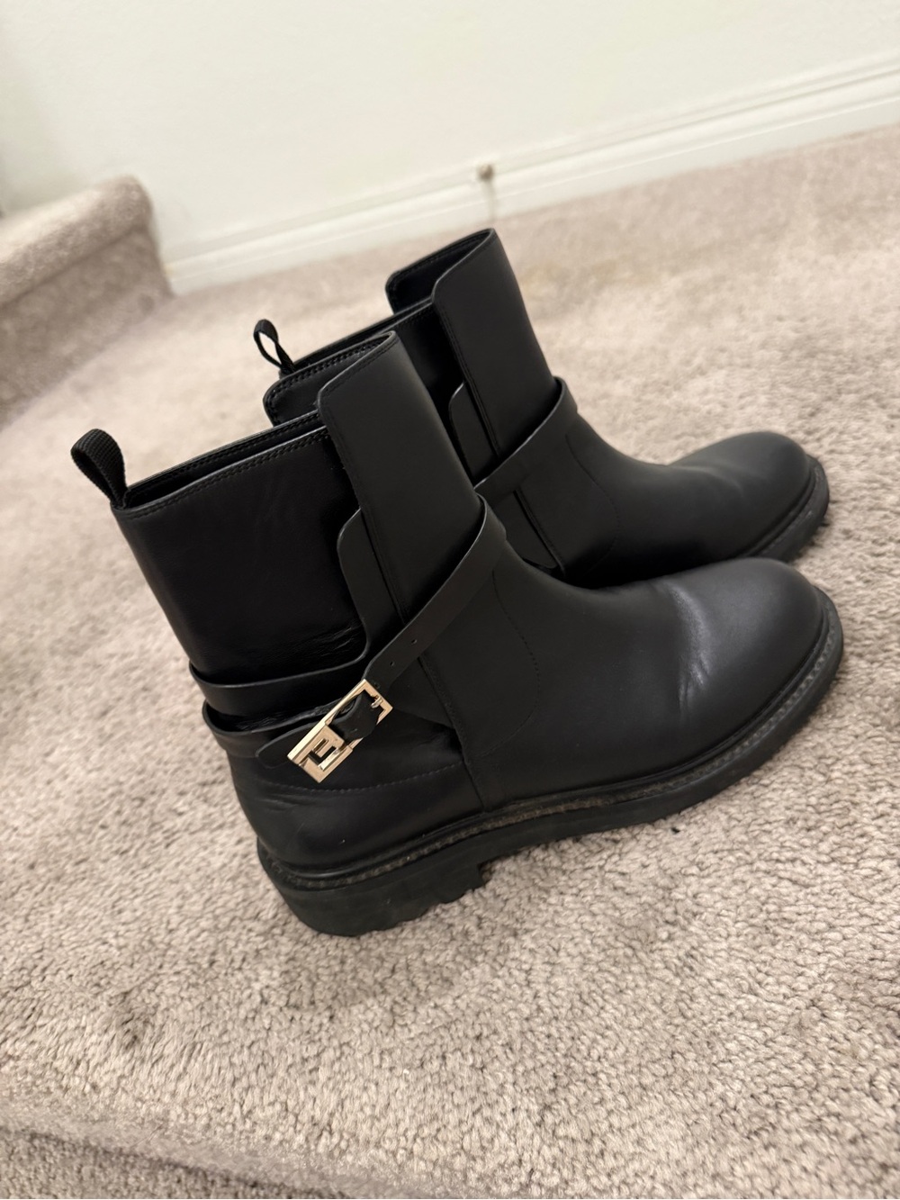 Women’s Black Leather Ankle Boots with Buckle